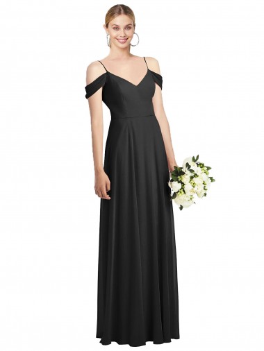 Soft Chiffon Spaghetti Straps A-Line Black Semi Formal Evening Dress / Bridesmaid Dress Derby