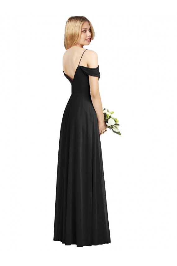 Soft Chiffon Spaghetti Straps A-Line Black Semi Formal Evening Dress / Bridesmaid Dress Derby