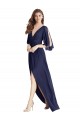 Soft Chiffon V-Neck Tie Back Trumpet Dark Navy Semi Formal Evening Dress / Bridesmaid Dress Derby