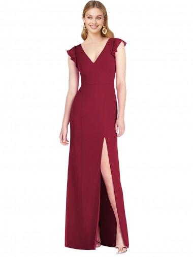 Soft Chiffon V-Neck Tie Back Mermaid Burgundy Bridesmaid Dress Derby