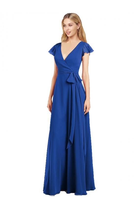 Lxue Chiffon V-Neck A-Line Royal Blue Bridesmaid Dress Derby
