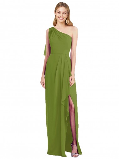 Soft Chiffon One Shoulder Trumpet Olive Green Bridesmaid Dress Derby