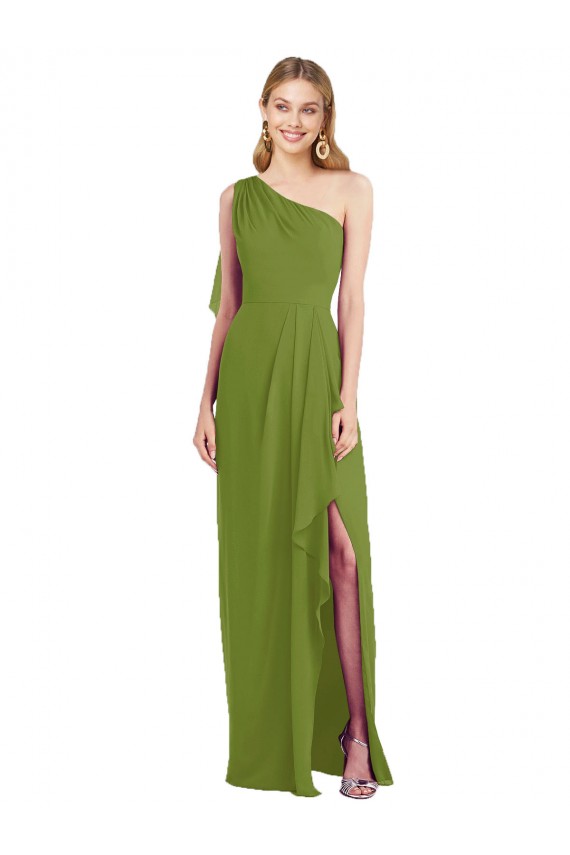 Soft Chiffon One Shoulder Trumpet Olive Green Bridesmaid Dress Derby