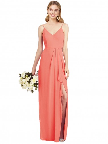 Soft Chiffon V-Neck Trumpet Coral Formal Dress / Bridesmaid Dress Derby