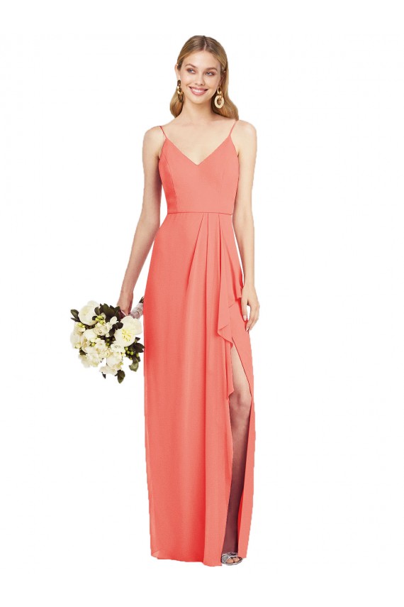 Soft Chiffon V-Neck Trumpet Coral Formal Dress / Bridesmaid Dress Derby