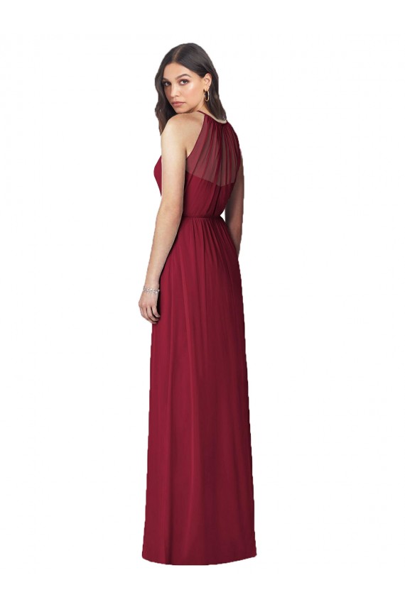 Soft Chiffon Halter Neck Trumpet Burgundy Bridesmaid Dress Derby