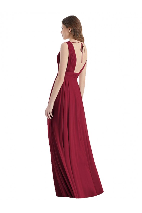 Lxue Chiffon V-Neck Tie Back A-Line Sea Glass Bridesmaid Dress Derby