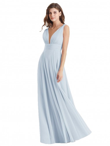 Lxue Chiffon V-Neck Tie Back A-Line Sea Glass Bridesmaid Dress Derby