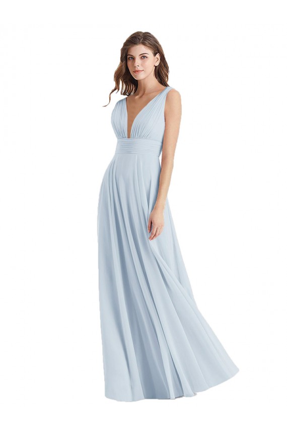 Lxue Chiffon V-Neck Tie Back A-Line Sea Glass Bridesmaid Dress Derby