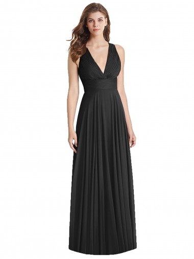 Soft Chiffon V-Neck Open Back A-Line Black Bridesmaid Dress Derby