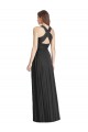 Soft Chiffon V-Neck Open Back A-Line Black Bridesmaid Dress Derby