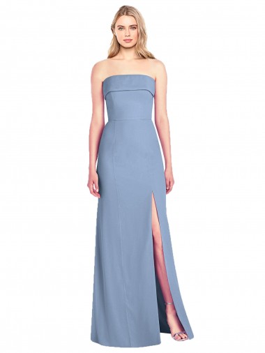 Soft Chiffon Strapless Trumpet Dusty Blue Bridesmaid Dress Derby