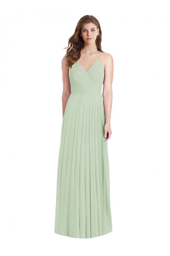Soft Chiffon V-Neck Trumpet Sage Semi Formal Evening Dress / Bridesmaid Dress Derby