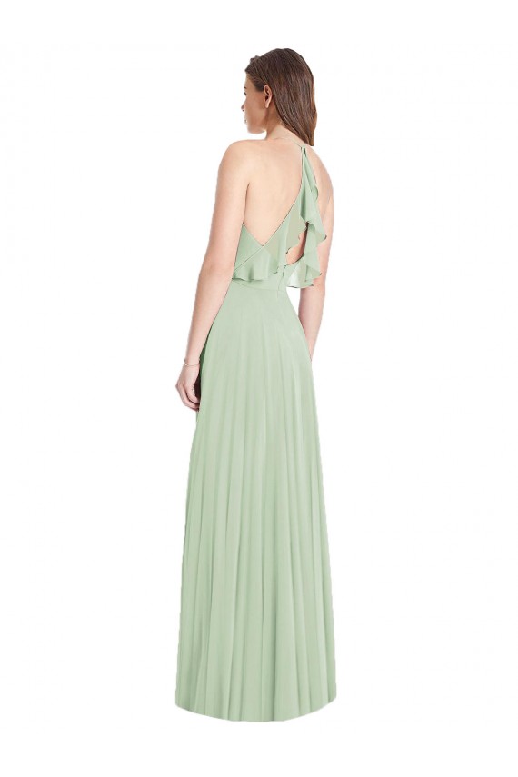 Soft Chiffon V-Neck Trumpet Sage Semi Formal Evening Dress / Bridesmaid Dress Derby
