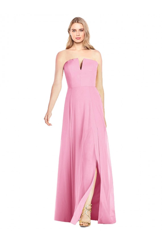 Soft Chiffon Strapless Trumpet Hot Pink Semi Formal Evening Dress / Bridesmaid Dress Derby
