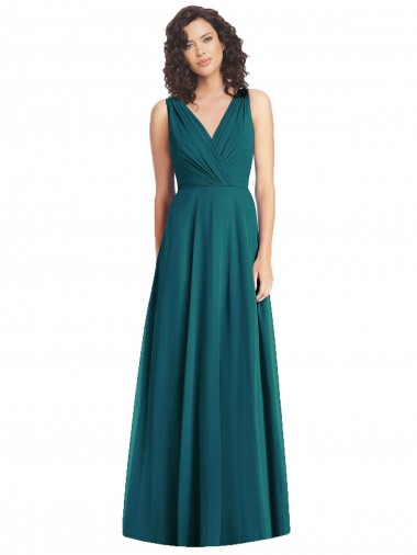 Chiffon V-Neck V-Back A-Line Hunter Wedding Party Dress Derby