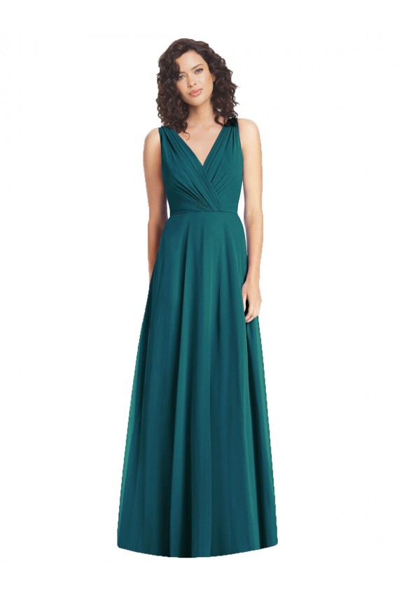 Chiffon V-Neck V-Back A-Line Hunter Wedding Party Dress Derby