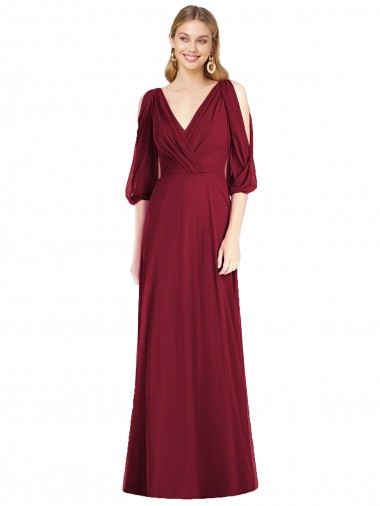 Soft Chiffon V-Neck V-Back Trumpet Burgundy Formal Dress / Bridesmaid Dress Derby