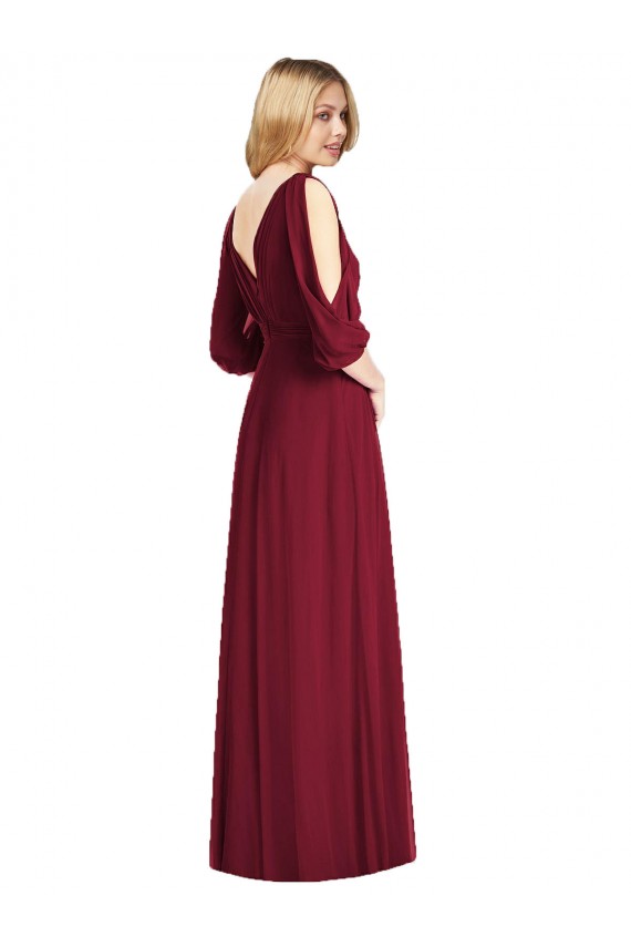 Soft Chiffon V-Neck V-Back Trumpet Burgundy Formal Dress / Bridesmaid Dress Derby