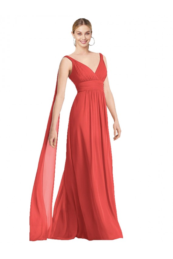 Soft Chiffon V-Neck Low Back A-Line Firecracker Bridesmaid Dress Derby