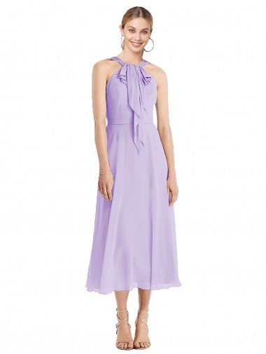Soft Chiffon Halter Neck V-Back A-Line Lilac Prom Dress / Bridesmaid Dress Derby