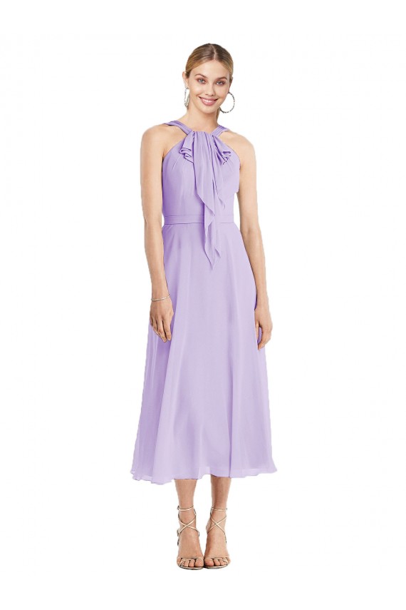 Soft Chiffon Halter Neck V-Back A-Line Lilac Prom Dress / Bridesmaid Dress Derby