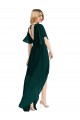 Soft Chiffon Round Neck Tie Back A-Line Ever Green High Low Bridesmaid Dress Derby