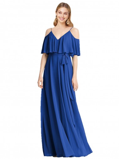 Chiffon V-Neck A-Line Royal Blue Bridesmaid Dress Derby