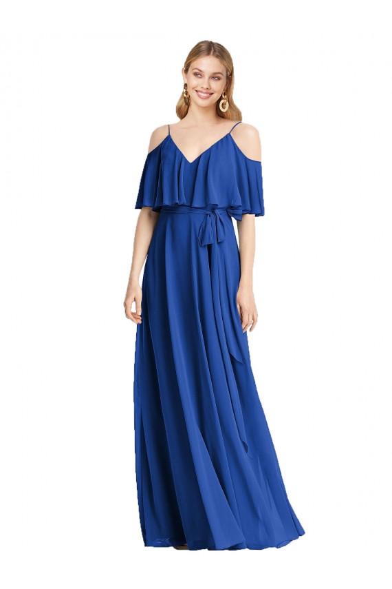 Chiffon V-Neck A-Line Royal Blue Bridesmaid Dress Derby