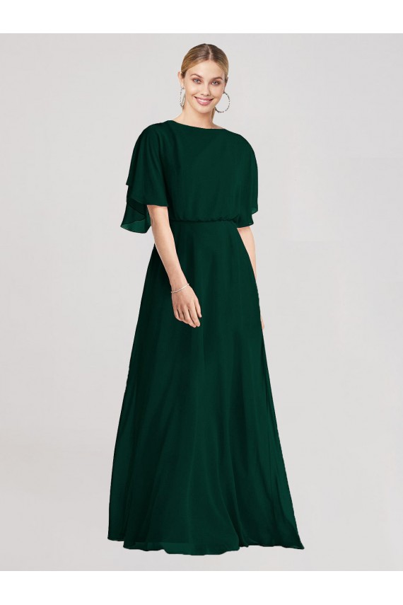 Soft Chiffon Round Neck Tie Back A-Line Ever Green Bridesmaid Dress Derby