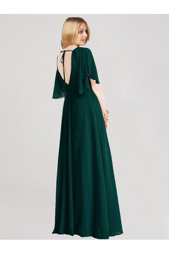 Soft Chiffon Round Neck Tie Back A-Line Ever Green Bridesmaid Dress Derby