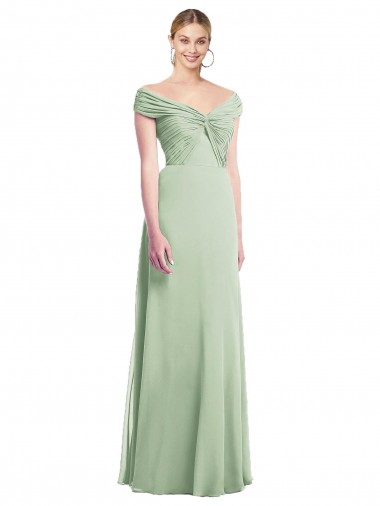 Soft Chiffon Off the Shoulder Trumpet Sage Bridesmaid Dress Derby