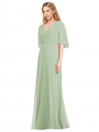 Soft Chiffon V-Neck Trumpet Smoke Green Bridesmaid Dress Derby