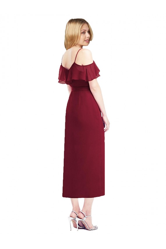 Soft Chiffon V-Neck Trumpet Salmon High Low Bridesmaid Dress Derby