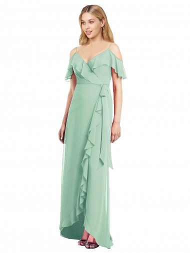 Soft Chiffon V-Neck Trumpet Mint Green High Low Bridesmaid Dress Derby