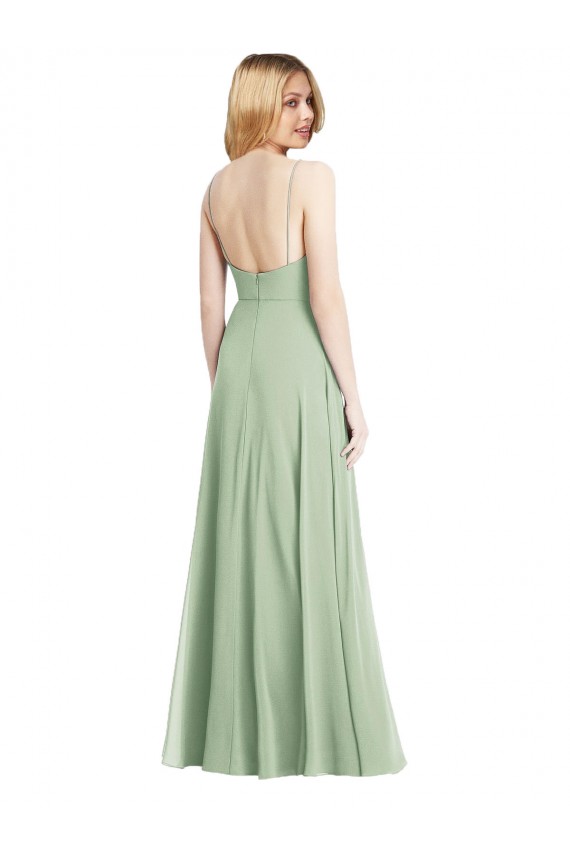 Soft Chiffon Square Neck Low Back Trumpet Sage Formal Evening Gown / Bridesmaid Dress Derby