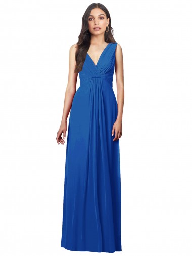 Soft Chiffon V-Neck V-Back A-Line Royal Blue Semi Formal Evening Dress / Bridesmaid Dress Derby