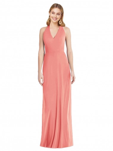 Soft Chiffon V-Neck Trumpet Desert Rose Formal Evening Gown / Bridesmaid Dress Derby
