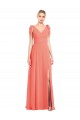 Soft Chiffon V-Neck V-Back Trumpet Coral Bridesmaid Dress Derby