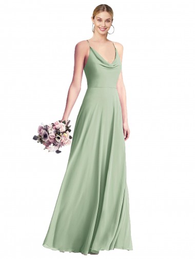 Chiffon Cowl Neck Open Back A-Line Sage Bridesmaid Dress / Evening Dress Derby