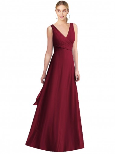Chiffon V-Neck V-Back A-Line Burgundy Bridesmaid Dress Derby