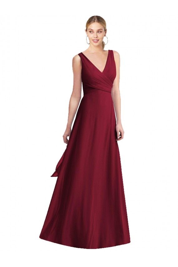 Chiffon V-Neck V-Back A-Line Burgundy Bridesmaid Dress Derby