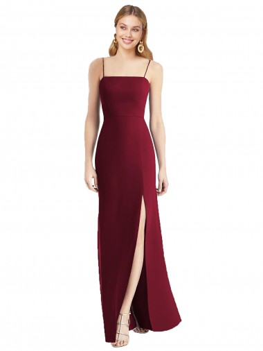 Soft Chiffon Spaghetti Straps Tie Back Trumpet Burgundy Bridesmaid Dress Derby