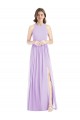Soft Chiffon Halter Neck A-Line Lilac Bridesmaid Dress Derby