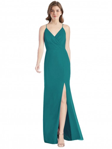 Soft Chiffon V-Neck Open Back Mermaid Hunter Bridesmaid Dress Derby