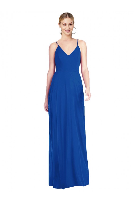 Soft Chiffon V-Neck Open Back A-Line Royal Blue Formal Dress / Bridesmaid Dress Derby