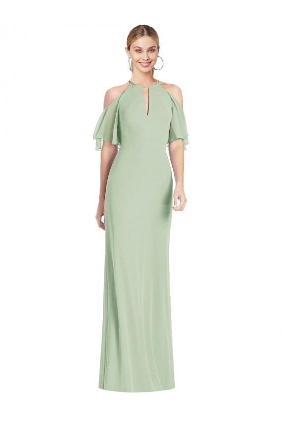 Soft Chiffon Halter Neck Mermaid Sage Semi Formal Evening Dress / Bridesmaid Dress Derby