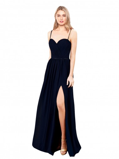 Soft Chiffon Sweetheart A-Line Dark Navy Formal Evening Gown / Bridesmaid Dress Derby