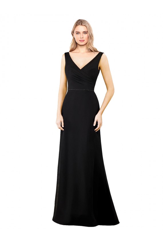 Soft Chiffon V-Neck V-Back A-Line Black Prom Dress / Bridesmaid Dress Derby