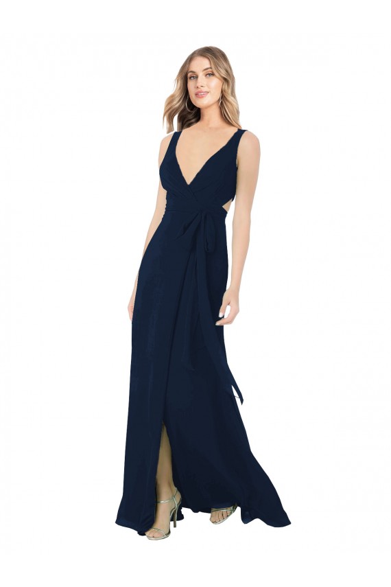 Chiffon V-Neck A-Line Dark Navy Bridesmaid Dress / Evening Dress Derby